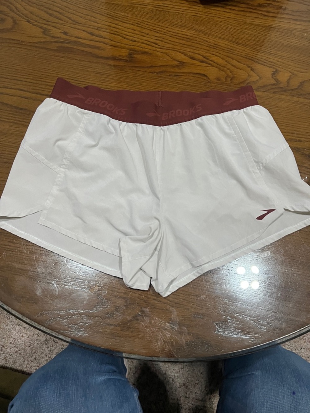 Brooks cream Athletic Shorts with wide Waistband